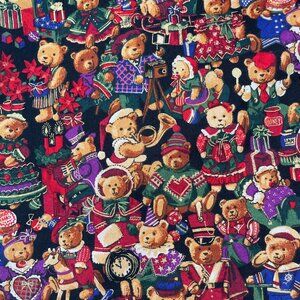 Christmas Tablecloth Card Table Small Teddy Bears Festive Holiday Handmade 41x40